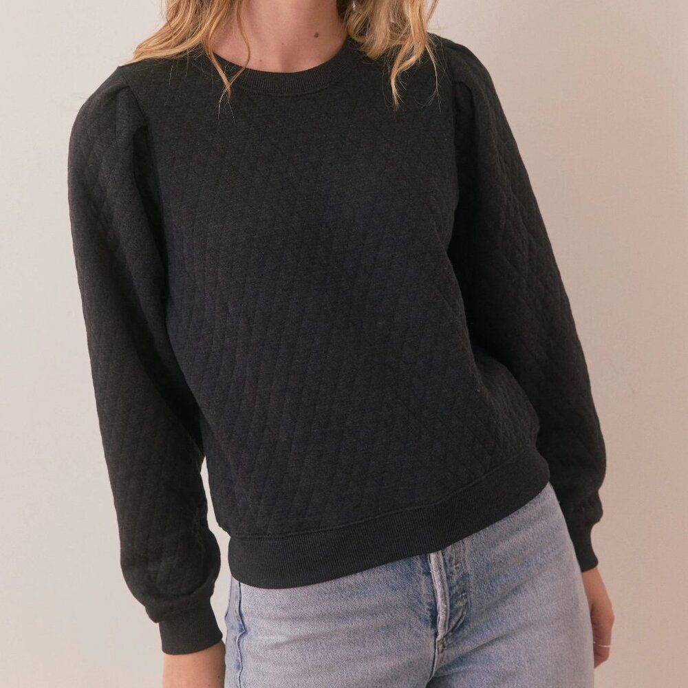 Marine Layer Corbett Minimalist Quilted Puff Sleeve Crewneck Sweatshirt